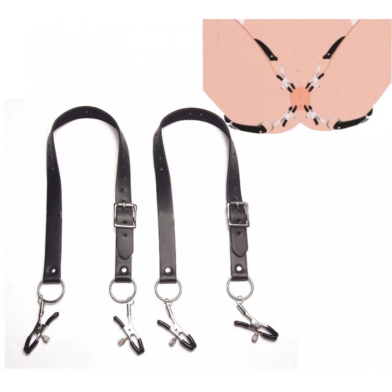 Labia Spreader Straps with Clit Clamps